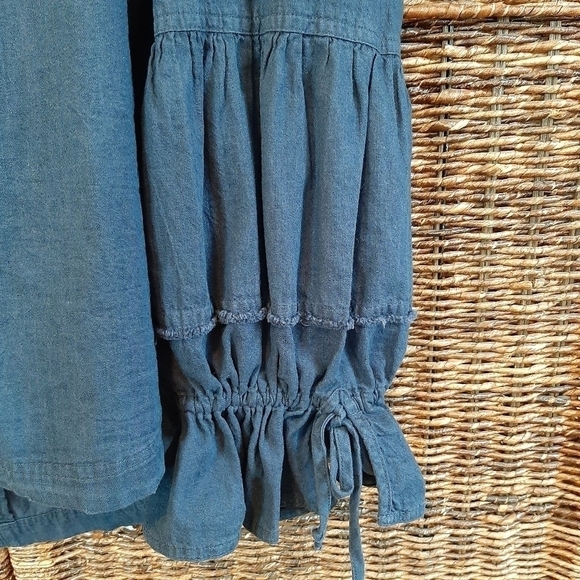 Free People We The Free Small Alpine Denim Tie Poet Peasant Oversized Shirt Blue - Picture 3 of 8